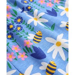 Babyhug Single Jersey Knit Half Sleeves Frock with Floral & Bees Print - Blue