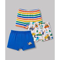 Babyhug 100% Cotton Single Jersey Knit Striped & JCB Printed Trunks Pack of 3 - Blue