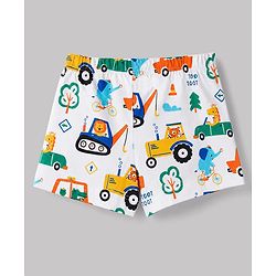 Babyhug 100% Cotton Single Jersey Knit Striped & JCB Printed Trunks Pack of 3 - Blue