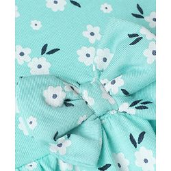 Babyhug Single Jersey Knit Half Sleeves One Piece Dress with Bow Applique and Floral Print - Aqua