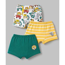 Babyhug 100% Cotton Single Jersey Knit Briefs With Animal Print & Stripes Pack of 3- Yellow, White & Green
