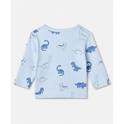 Babyhug 100% Cotton Interlock Knit Front Open Jhablas with Stripes & Dino Print in Blue & White Pack of 3