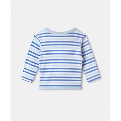 Babyhug 100% Cotton Interlock Knit Front Open Jhablas with Stripes & Dino Print in Blue & White Pack of 3