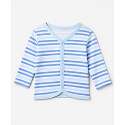 Babyhug 100% Cotton Interlock Knit Front Open Jhablas with Stripes & Dino Print in Blue & White Pack of 3