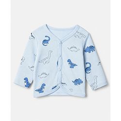 Babyhug 100% Cotton Interlock Knit Front Open Jhablas with Stripes & Dino Print in Blue & White Pack of 3