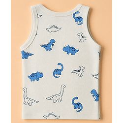 Babyhug 100% Cotton Single Jersey Knit Vests with Dino & Stripes Print in Blue & White Pack of 3