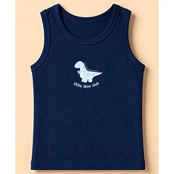 Babyhug 100% Cotton Single Jersey Knit Vests with Dino & Stripes Print in Blue & White Pack of 3
