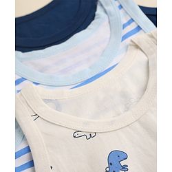 Babyhug 100% Cotton Single Jersey Knit Vests with Dino & Stripes Print in Blue & White Pack of 3