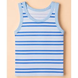 Babyhug 100% Cotton Single Jersey Knit Vests with Dino & Stripes Print in Blue & White Pack of 3