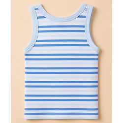 Babyhug 100% Cotton Single Jersey Knit Vests with Dino & Stripes Print in Blue & White Pack of 3