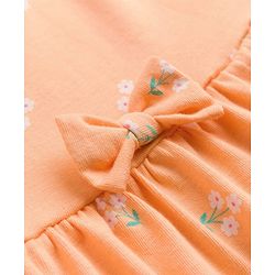 Babyhug Single Jersey Knit Half Sleeves Floral Printed Frock With Bloomer & Bow Applique - Peach