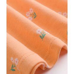 Babyhug Single Jersey Knit Half Sleeves Floral Printed Frock With Bloomer & Bow Applique - Peach
