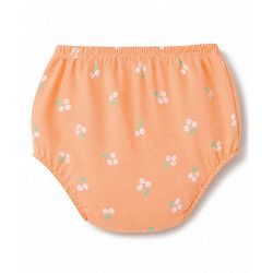 Babyhug Single Jersey Knit Half Sleeves Floral Printed Frock With Bloomer & Bow Applique - Peach