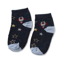 Cute Walk by Babyhug Knit Socks with Vehicles & Star Print Pack of 3 in Blue & Black