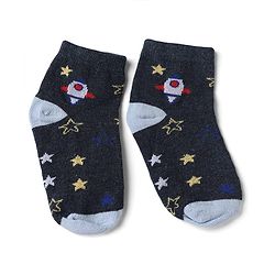 Cute Walk by Babyhug Knit Socks with Vehicles & Star Print Pack of 3 in Blue & Black