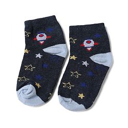 Cute Walk by Babyhug Knit Socks with Vehicles & Star Print Pack of 3 in Blue & Black