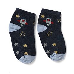 Cute Walk by Babyhug Knit Socks with Vehicles & Star Print Pack of 3 in Blue & Black