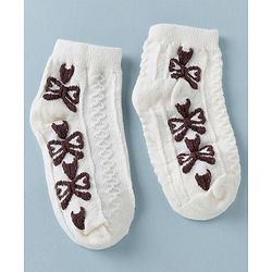 Cute Walk by Babyhug Knit Anti Bacterial Ankle Length Anti Skid Socks With Bow Design Pack of 3 - White