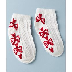 Cute Walk by Babyhug Knit Anti Bacterial Ankle Length Anti Skid Socks With Bow Design Pack of 3 - White