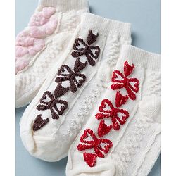 Cute Walk by Babyhug Knit Anti Bacterial Ankle Length Anti Skid Socks With Bow Design Pack of 3 - White