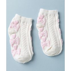 Cute Walk by Babyhug Knit Anti Bacterial Ankle Length Anti Skid Socks With Bow Design Pack of 3 - White