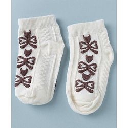 Cute Walk by Babyhug Knit Anti Bacterial Ankle Length Anti Skid Socks With Bow Design Pack of 3 - White