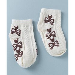 Cute Walk by Babyhug Knit Anti Bacterial Ankle Length Anti Skid Socks With Bow Design Pack of 3 - White