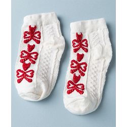 Cute Walk by Babyhug Knit Anti Bacterial Ankle Length Anti Skid Socks With Bow Design Pack of 3 - White