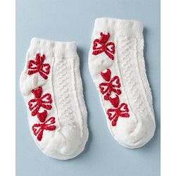 Cute Walk by Babyhug Knit Anti Bacterial Ankle Length Anti Skid Socks With Bow Design Pack of 3 - White