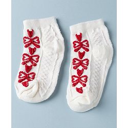 Cute Walk by Babyhug Knit Anti Bacterial Ankle Length Anti Skid Socks With Bow Design Pack of 3 - White