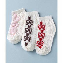 Cute Walk by Babyhug Knit Anti Bacterial Ankle Length Anti Skid Socks With Bow Design Pack of 3 - White