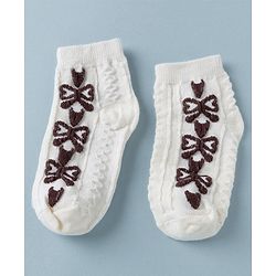 Cute Walk by Babyhug Knit Anti Bacterial Ankle Length Anti Skid Socks With Bow Design Pack of 3 - White