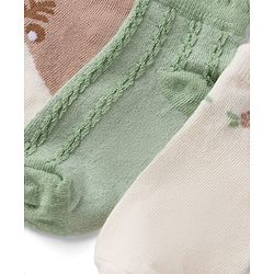 Cute Walk By Babyhug Poly Blends Knit Anti Bacterial Ankle Length Embroided Socks With Flower Design Pack of 3 - Sea Green, Light Peach & Off White