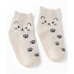 Cute Walk By Babyhug Poly Blends Knit Anti Bacterial Ankle Length Socks With Paw Desgin Pack of 3 - Light Pink, Beige & Blue