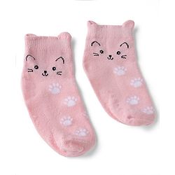 Cute Walk By Babyhug Poly Blends Knit Anti Bacterial Ankle Length Socks With Paw Desgin Pack of 3 - Light Pink, Beige & Blue