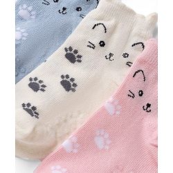 Cute Walk By Babyhug Poly Blends Knit Anti Bacterial Ankle Length Socks With Paw Desgin Pack of 3 - Light Pink, Beige & Blue