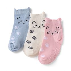 Cute Walk By Babyhug Poly Blends Knit Anti Bacterial Ankle Length Socks With Paw Desgin Pack of 3 - Light Pink, Beige & Blue