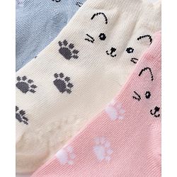 Cute Walk By Babyhug Poly Blends Knit Anti Bacterial Ankle Length Socks With Paw Desgin Pack of 3 - Light Pink, Beige & Blue