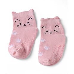 Cute Walk By Babyhug Poly Blends Knit Anti Bacterial Ankle Length Socks With Paw Desgin Pack of 3 - Light Pink, Beige & Blue