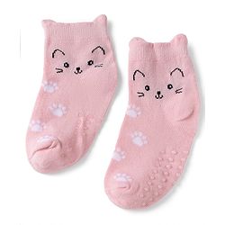 Cute Walk By Babyhug Poly Blends Knit Anti Bacterial Ankle Length Socks With Paw Desgin Pack of 3 - Light Pink, Beige & Blue