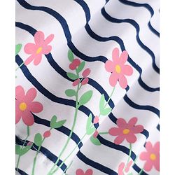 Babyhug Single Jersey Knit Half Sleeves Striped Frock and Bloomer Set With Floral Print - White