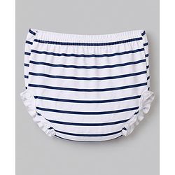 Babyhug Single Jersey Knit Half Sleeves Striped Frock and Bloomer Set With Floral Print - White