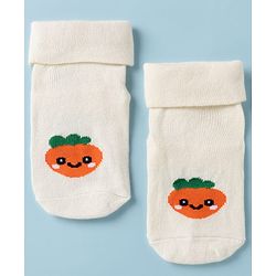 Cute Walk By Babyhug Poly Blends Knit Anti Bacterial Ankle Length Socks With Strawberry Design - Beige