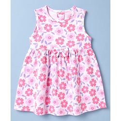 Babyhug Cotton Single Jersey Knit Half Sleeves Floral Printed Frock with Shrug - Pink