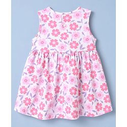Babyhug Cotton Single Jersey Knit Half Sleeves Floral Printed Frock with Shrug - Pink