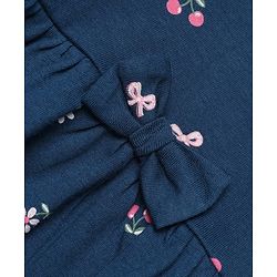 Babyhug Single Jersey Knit Frock and Bloomer with Full Sleeves and Floral Print - Navy Blue