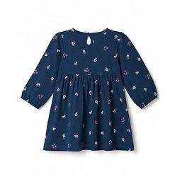 Babyhug Single Jersey Knit Frock and Bloomer with Full Sleeves and Floral Print - Navy Blue
