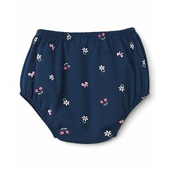 Babyhug Single Jersey Knit Frock and Bloomer with Full Sleeves and Floral Print - Navy Blue