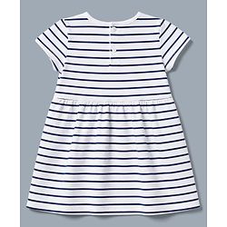Babyhug Single Jersey Knit Frock with Half Sleeves and Striped Print in Red & White
