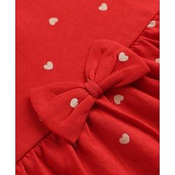 Babyhug Single Jersey Knit Frock with Half Sleeves and Striped Print in Red & White